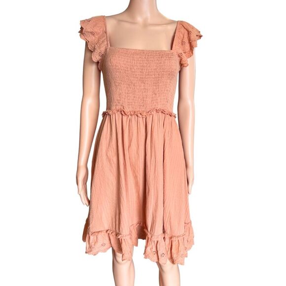J.NNA Orange Smocked Cotton Ruffle Mini Sun Dress - Picture 2 of 7